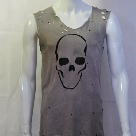 Skull T-shirt Handmade Distressed Destroyed Ripped - Picture 1 of 3